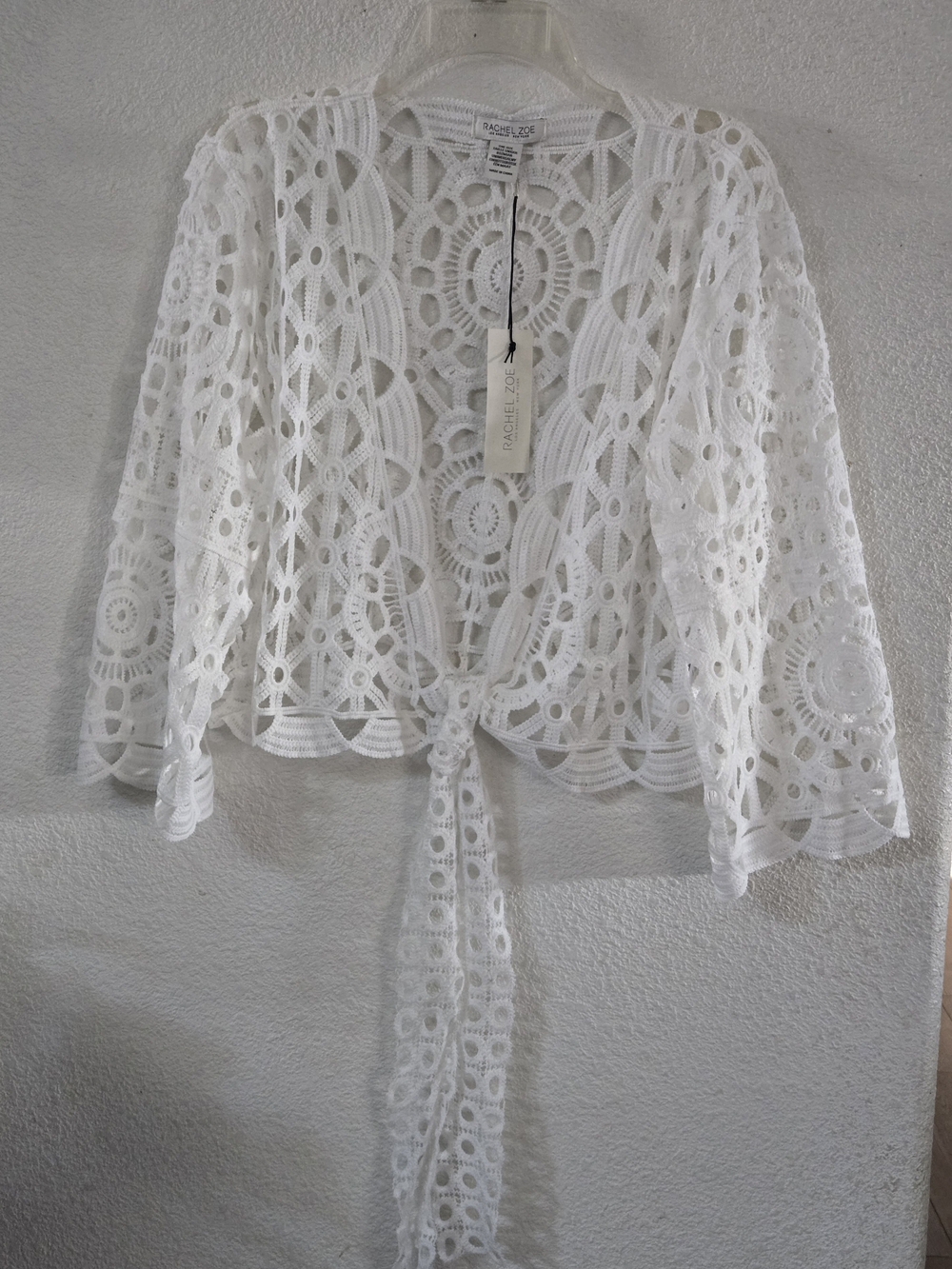 Rachel Zoe White Crochet Tie-Front Cardigan - Picture 2 of 9